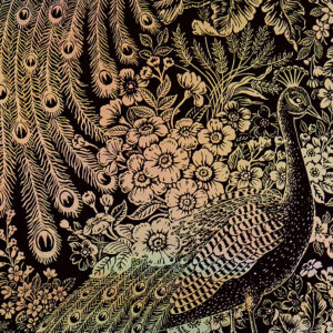 Eijffinger Reflect Vliestapete 378000 - Pfau mit Blumen (Schwarz/Gold) – Bild 1
